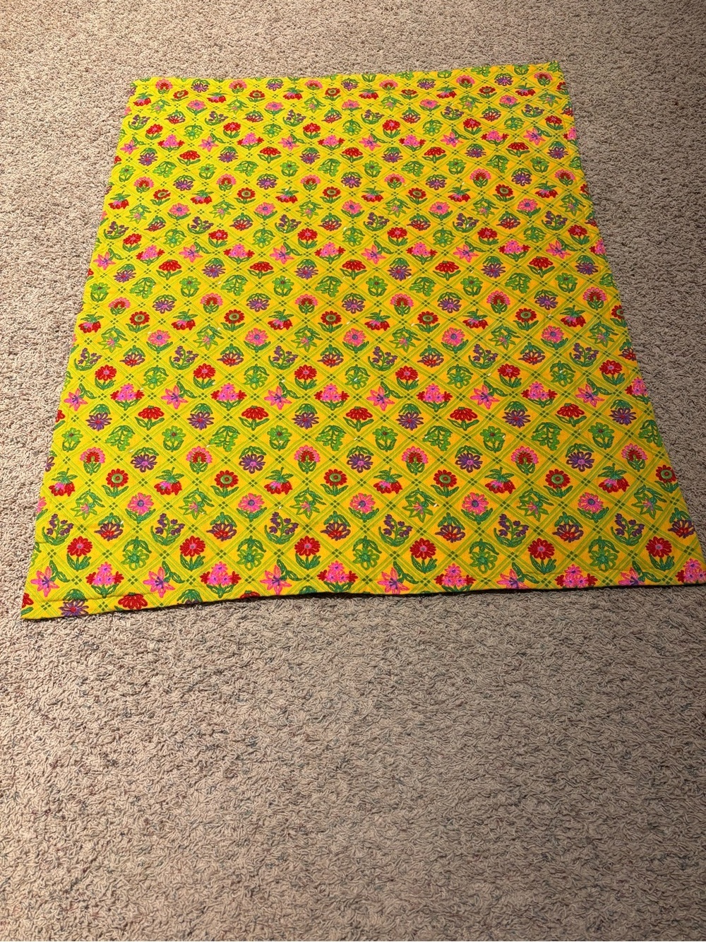 Handmade Patchwork Baby Quilt - Yellow, Pink, Green, Purple and Floral Pattern - Picture 2 of 4